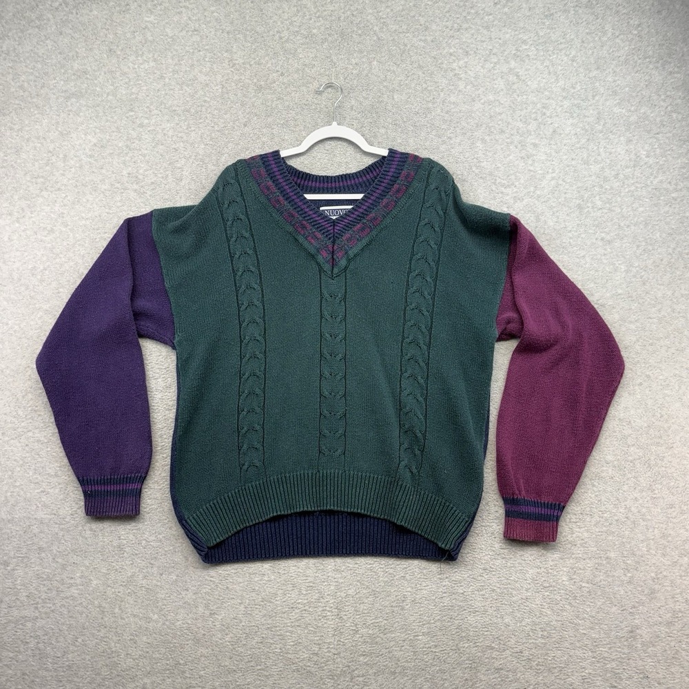 Vintage Nuovo County Seat V Neck Sweater Men's L Teal Purple Tennis Cricket 90s‎